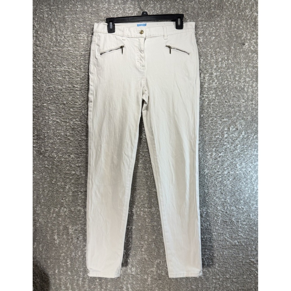 J. McLaughlin Denim Skinny White Jeans Sz 8 Preppy Vacation Zip Pockets